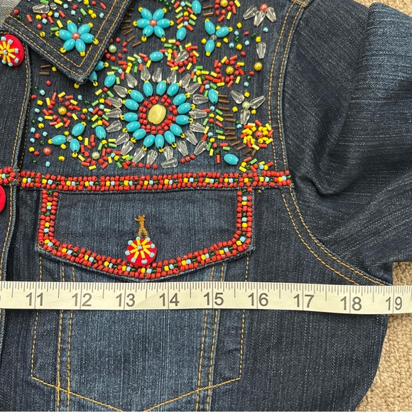 DG2 Diane Gilman Denim Jacket Sz XS Beaded Southwestern Faux Turquoise - Picture 8 of 10